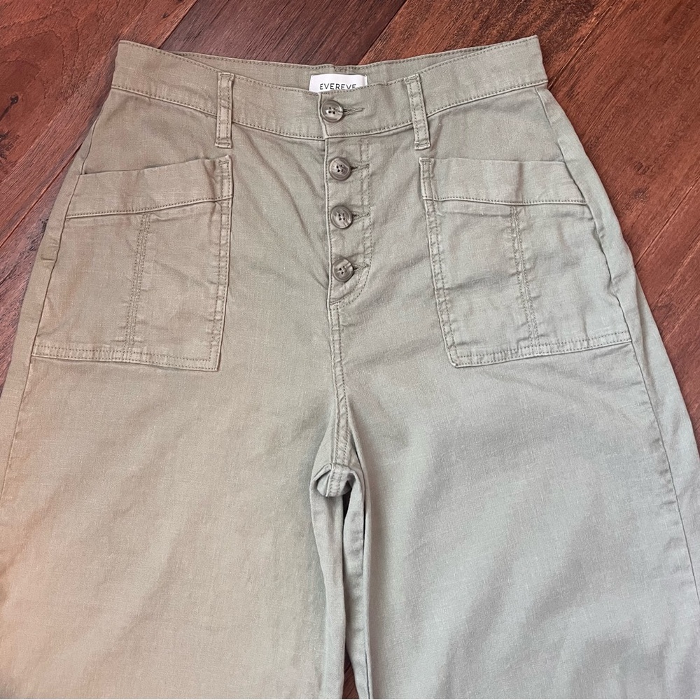 Evereve Joellle Stretch Linen Crop Wide Leg Pants Olive Green - Picture 8 of 13
